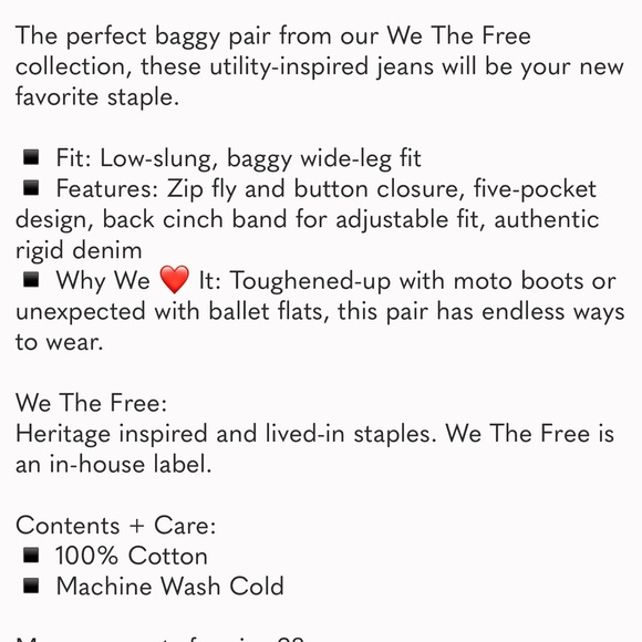 We the free Waterfall Baggy Jeans size 24 - Picture 11 of 16